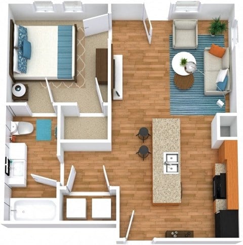 Floor plan for 1 bed, 1 bath, 571 sqft